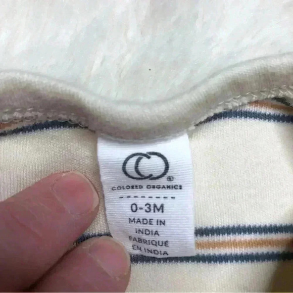 Colored Organics Gown Long Sleeved Adjustable  Tie Bottom Cream Stripes 0-3M - Picture 2 of 16